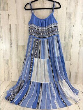 LemLem Caftan Sz S Maxi Slip Dress Beach Cover Up Blue White